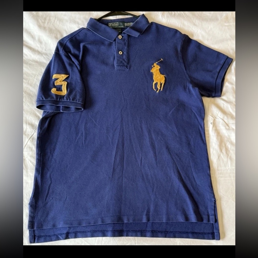Polo Ralph Lauren Mens Shirt Big Pony Rugby & Number 3 Yellow Embroidered Logos